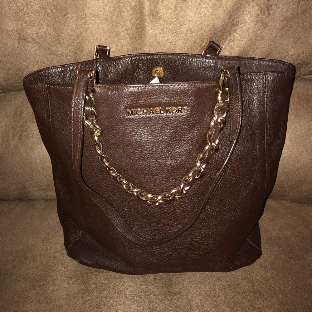 Michael kors handbag dark brown & gold
